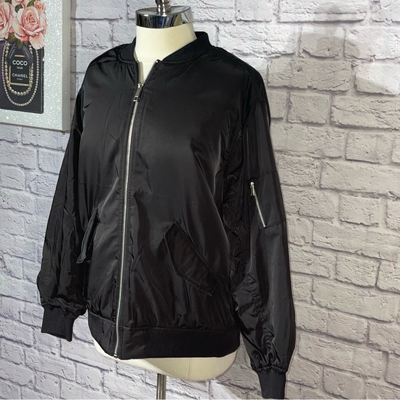 Love Tree Black Nylon Ruched Back Bomber Jacket - Picture 4 of 7